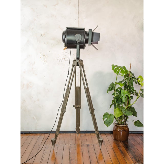 Barndoor Theater Spotlight Floor Lamp on Bundeswehr Tripod from A.E. Cremer, Paris, 1950s For Sale - Image 16 of 17