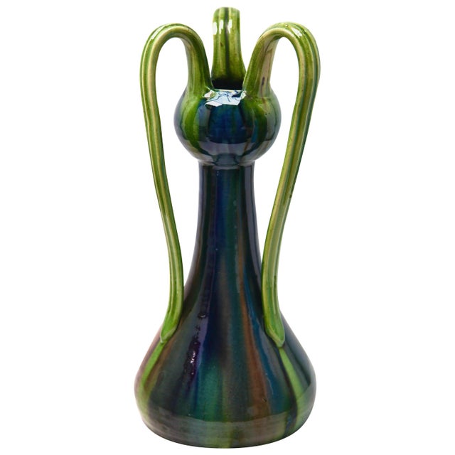 Ceramic Art Nouveau Blue & Green Vase For Sale - Image 7 of 7
