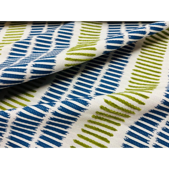 Contemporary Remnant Thibaut Topsail Stripe Indoor Outdoor Fabric in Royal and Green Apple For Sale - Image 3 of 4