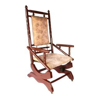 Antique Upholstered Oak Platform Rocker / Spring Rocker ~ Circa 1915 For Sale