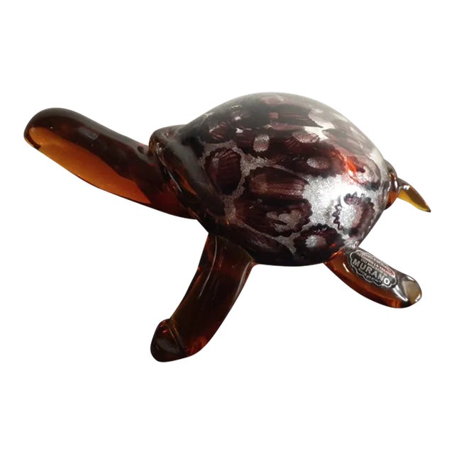1980s Murano Italy Silver Aventurine Amber Art Glass Turtle Figurine For Sale