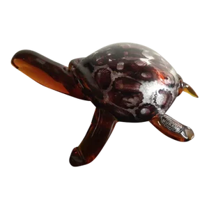 1980s Murano Italy Silver Aventurine Amber Art Glass Turtle Figurine
