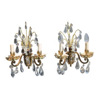 French Maison Bagues Gilt Bronze Mid-Century Beaded Sconces - a Pair