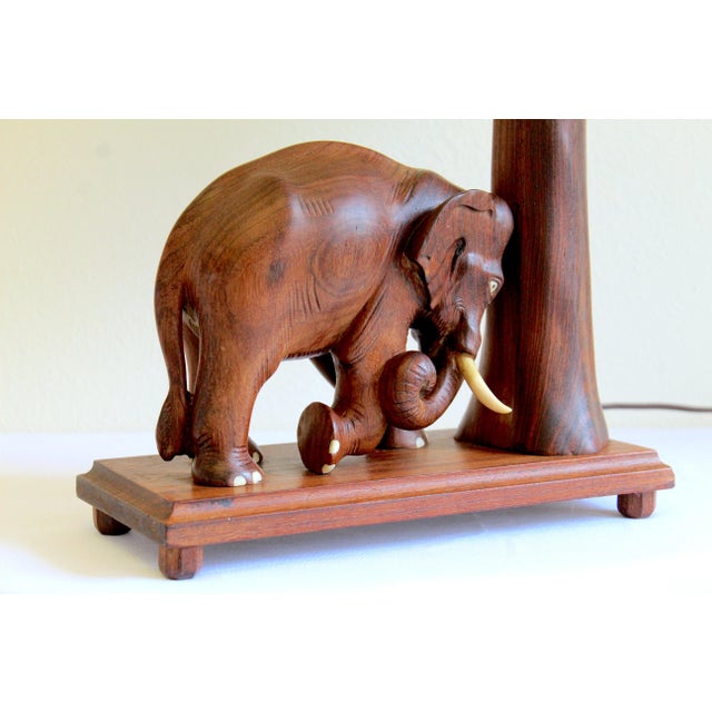 Vintage 1960s Thai Hand-Carved Teak Elephant Table Lamp For Sale - Image 10 of 18
