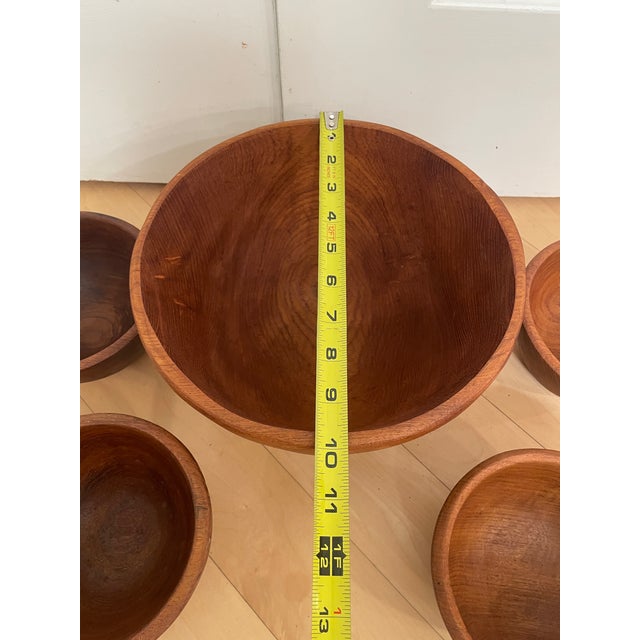Wood 1970s Mid Century Modern Teak Wood Salad Bowl Serving Bowl Set - 7 Piece For Sale - Image 7 of 12