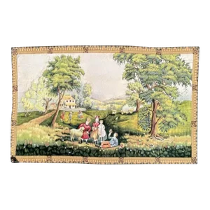2000s Monumental Tapestry Depicting Currier and Ives Picnic Scene