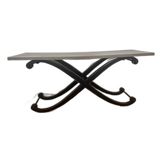 Large Rectangular Stone-Effect Top Console Table With Cross Legs For Sale