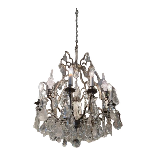 Vintage Rock and Cut Crystal Chandelier For Sale