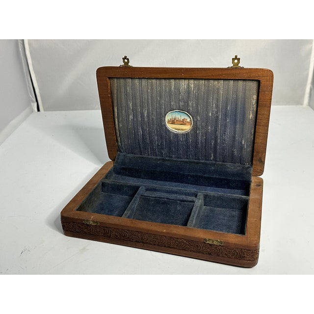 Rare Anglo-Indian Carved Box with Miniature Painting of the Jama Masjid for your consideration. The box measures approx. 9...