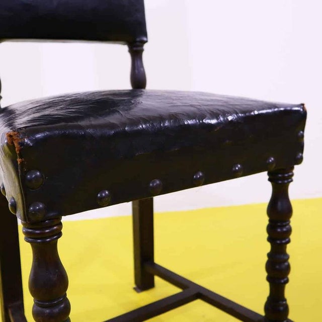 Renaissance Style Chair in Wood and Leather with Studs For Sale - Image 4 of 13