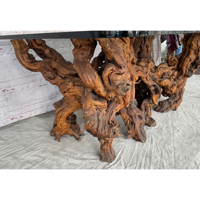 Vintage Sculptural Natural Burlwood Root Dining Table With Rectangular Glass Top For Sale - Image 14 of 18