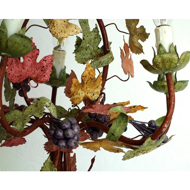 Italian Metal Grapes and Leaves Five-Light Chandelier, 1950s For Sale - Image 13 of 14