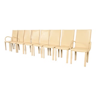 Mario Bellini Style Italian Modern Cream Leather Wrapped High Back Dining Chairs, Set of Eight For Sale