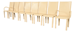 Mario Bellini Style Italian Modern Cream Leather Wrapped High Back Dining Chairs, Set of Eight