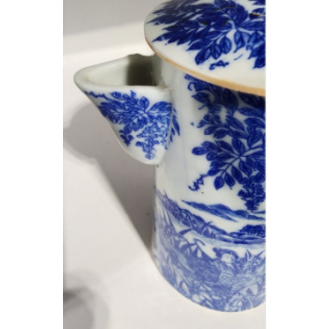 Antique Blue and White Porcelain Chinoiserie Japanese Hot Water Pitcher For Sale - Image 10 of 12