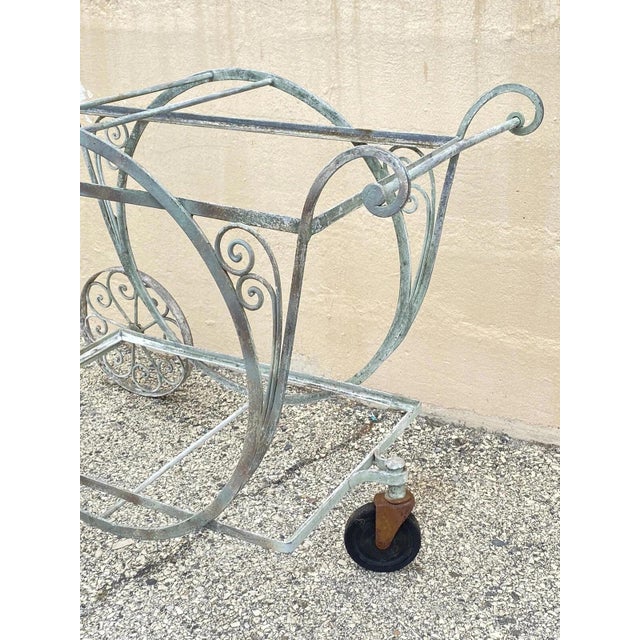 Antique Salterini Mt Vernon Wrought Iron Art Nouveau Patio Serving Bar Tea Cart For Sale - Image 12 of 12