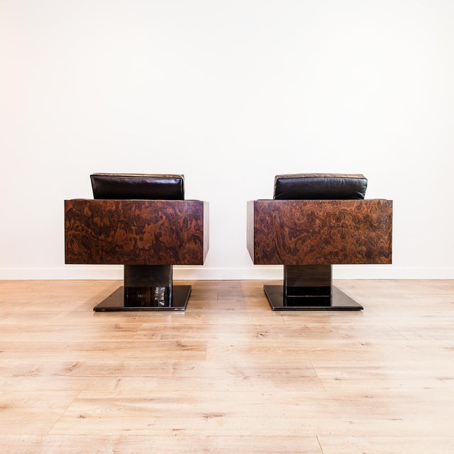 Warren Platner 1970s Warren Platner Attributed Cube Lounge Chairs in Walnut Burl For Sale - Image 4 of 15