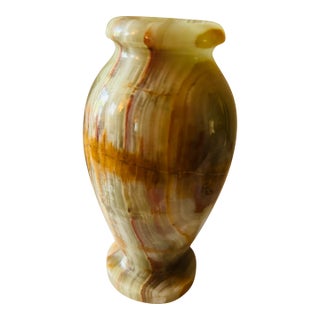 Vintage Onyx Marble Vase Alabaster Amber Veining Solid Stone For Sale
