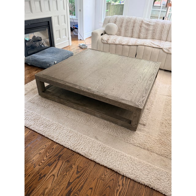 Wood Restoration Hardware Oversized Minimalist Gray Oak Coffee Table For Sale - Image 7 of 7