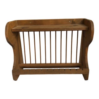 Vintage Wall Mounted Wooden Plate Rack For Sale