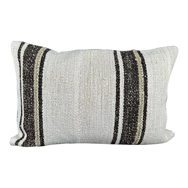 Turkish Hemp Pillow Cushion Natural Beige Brown Pillow Cushion Cover 16" x 24" For Sale