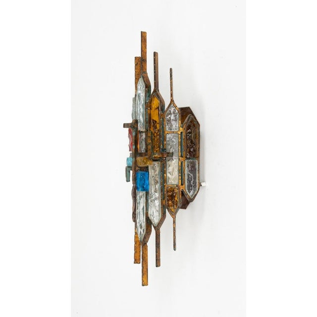 Mid-Century Sconces in Iron and Hammered Glass attributed to Longobard, Italy, 1970s, Set of 2 For Sale - Image 11 of 15