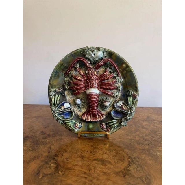 Antique Portuguese Majolica Palsy Ware Lobster Wall Plate, 1940 For Sale - Image 4 of 6