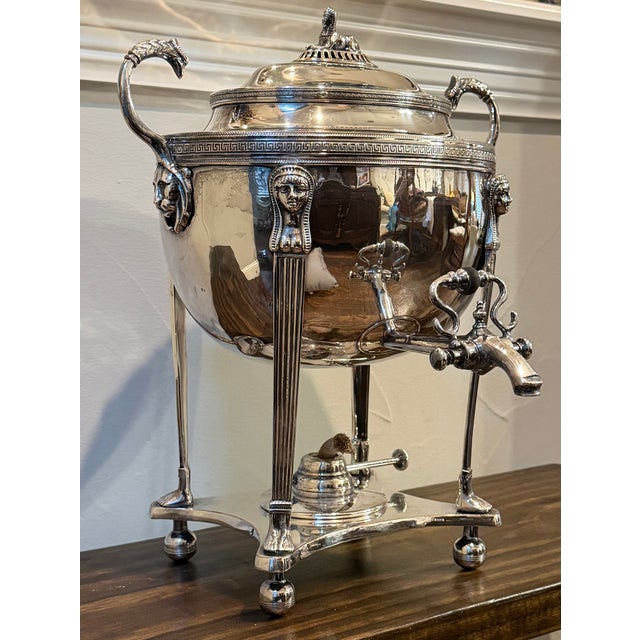 Silver Antique 19th-Century Egyptian Revival Silver-Plated Samovar With Sphinx Finial For Sale - Image 8 of 16