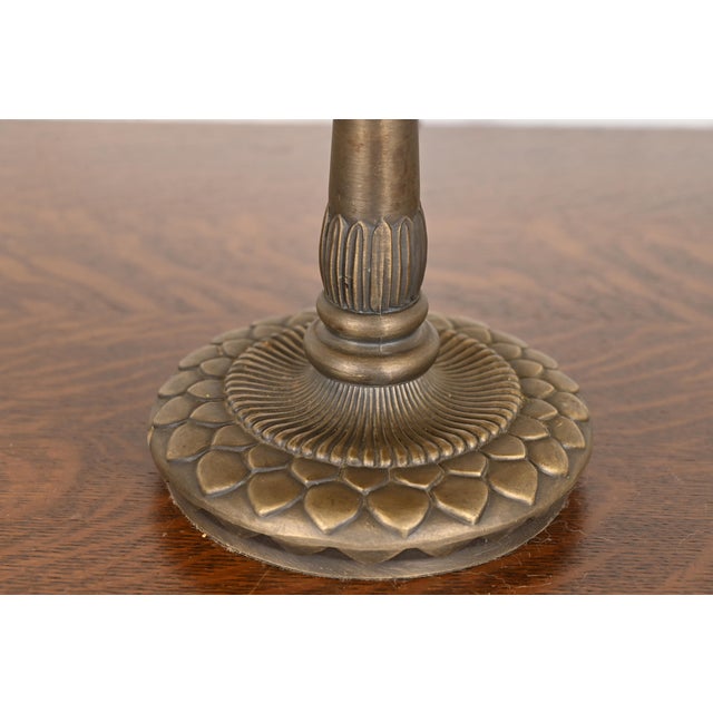 Tiffany Studios Style Arts & Crafts Table Lamp With Jeweled Caramel Glass Shade For Sale - Image 9 of 11