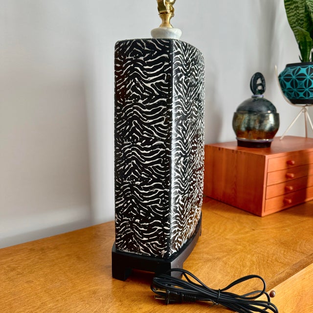 Black 1990s Zebra Print Ceramic Table Lamp For Sale - Image 8 of 10