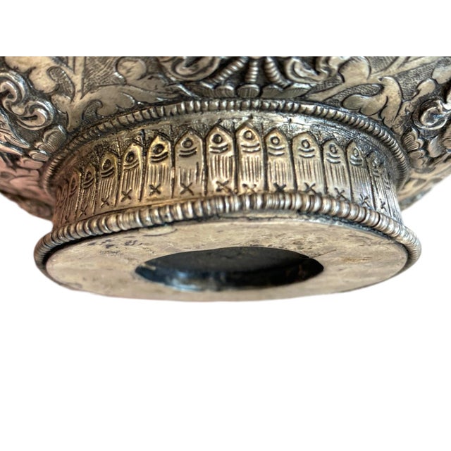 Antique Tibetan Silver & Wood Jha Pho Tsampa Bowl – Buddhist Auspicious Decor For Sale - Image 14 of 15