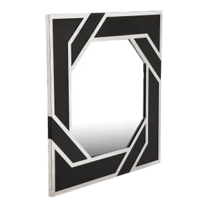Modernist Embossed Leather & Chrome Spiral Form Geometric Mirror by Lorin Marsh