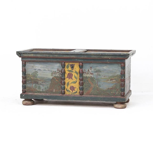 Rustic Farmhouse Folk Art Painted Bridal Chest For Sale - Image 4 of 16