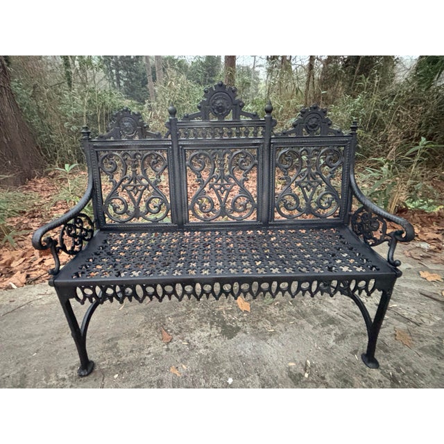 Metal Late 19th Century Gothic Iron Garden Bench, Restored For Sale - Image 7 of 12