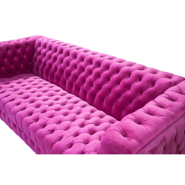 Vicenza Velvet Tufted Sofa, Fuschia For Sale In New York - Image 6 of 8