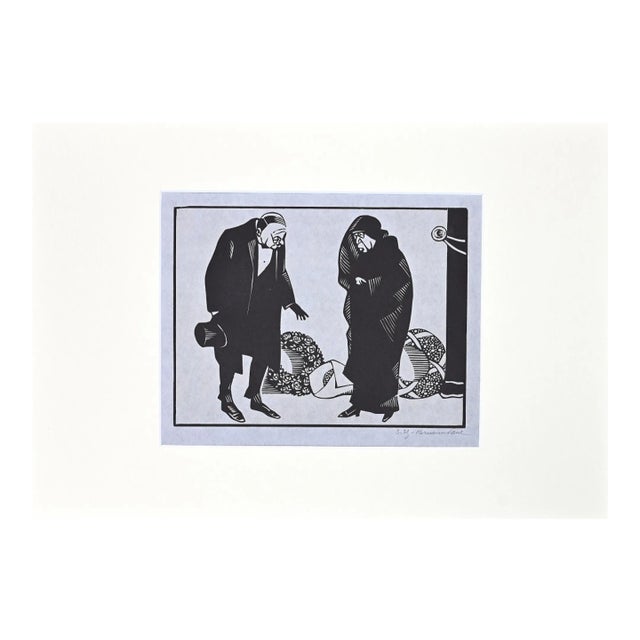Hermann-Paul, The Widow, Woodcut Print, 1925 For Sale