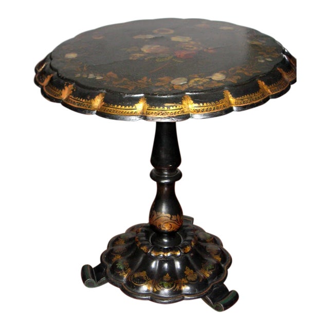 19th Century Victorian Paper Mache Tilt Top Round Table For Sale