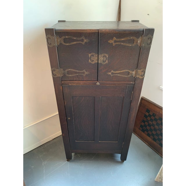 Handsome Rolling Mission Cabinet (was told it was Roycroft at purchase but can’t find makers mark) with brass locks and...