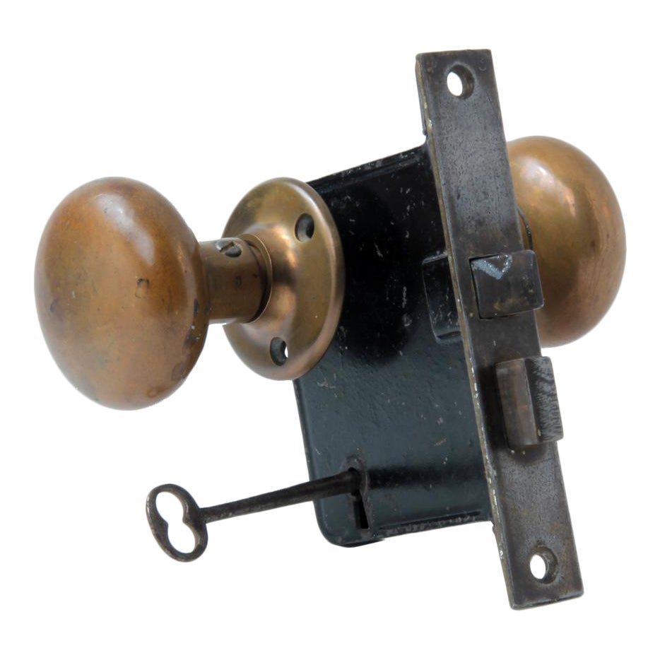 1910s Brass Yale Brass Door Knobs With Mortise Lock & Key Chairish