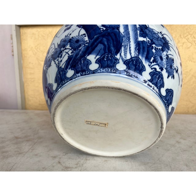 Vintage Japanese Blue & White Bird & Cherry Blossom Jardinière / Planter For Sale - Image 9 of 9