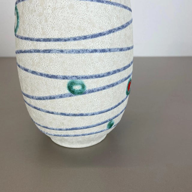 Blue Colorful Fat Lava Stripe & Dots Pottery Vase from Jasba Ceramics, Germany, 1950s For Sale - Image 8 of 16