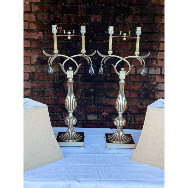 Hollywood Regency Vintage Palm Beach Regency Hand Gilt Table Lamps by Uttermost - A Pair For Sale - Image 3 of 11