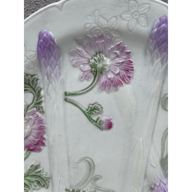 Majolica Asparagus Plate With Mums Keller & Guerin Saint Clement For Sale - Image 4 of 6