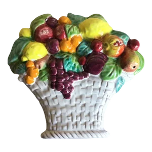 Vintage Majolica Style Italian Pottery Fruit in White Basket Decorative Wall Hanging