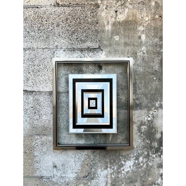 Op Art Vintage 1970s Op-Art Geometric Black and Silver Foil Framed Print. For Sale - Image 3 of 15
