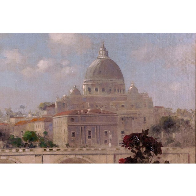 Antonio Celli, Lush Garden with a View of St. Peter's Basilica, Oil on Canvas For Sale - Image 4 of 6