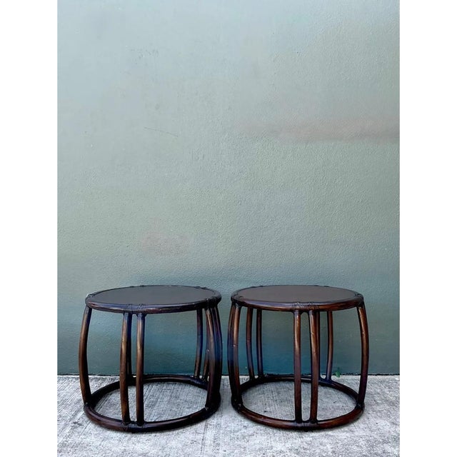 Coffee Vintage McGuire Rattan Drum Side Tables - A Pair For Sale - Image 8 of 12