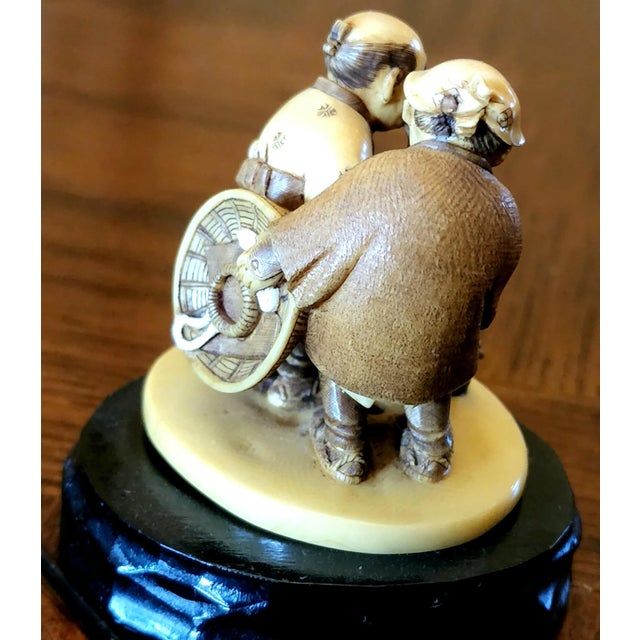 1960s Exquisite Hand Carved Netsuke Figurine of Two Men Travelers For Sale - Image 5 of 12
