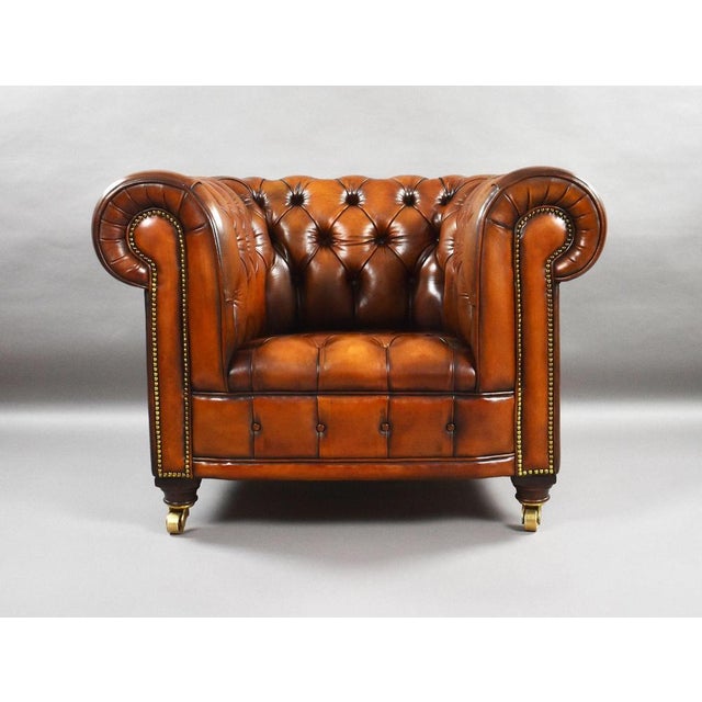 Animal Skin Vintage Chesterfield Club Chairs in Brown Leather, 1930, Set of 2 For Sale - Image 7 of 12