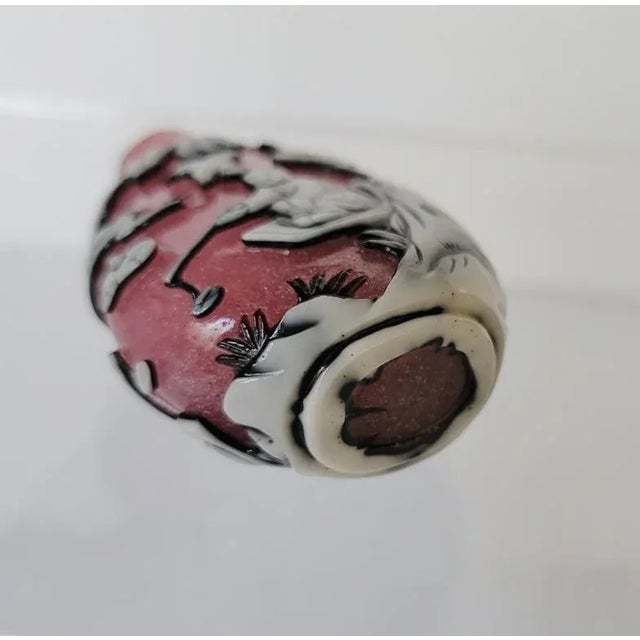Glass Antique Chinese Pink Snowstorm Peking Glass Snuff Bottle For Sale - Image 7 of 8